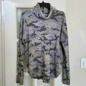 Michael Stars Camo Thermal Cowl Neck Long Sleeve Casual Top Size M Made in USA